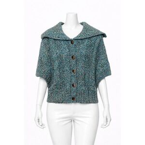 American Eagle Cardigan Womens XXS Teal Marled Cable Knit Shawl Collar Button